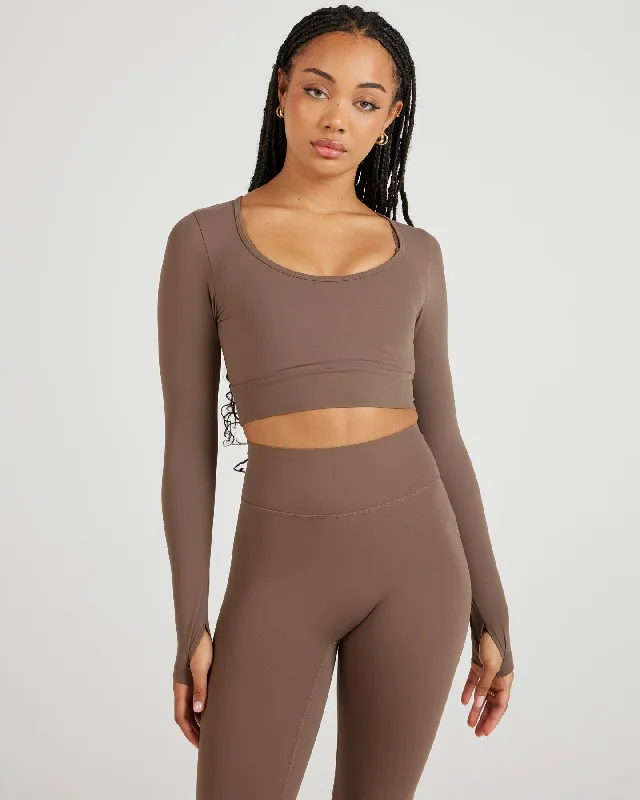 Versatile Wardrobe Essentials Airey Scoop Crop Long Sleeve - Light Brown
