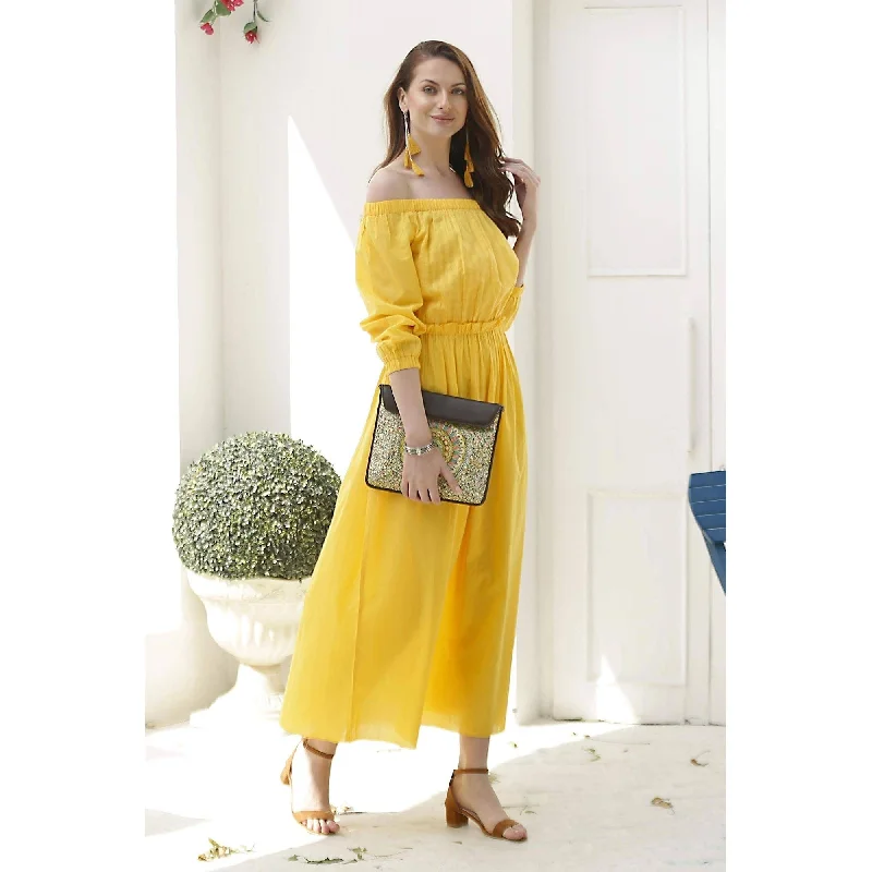 Elegant Fashion NOVICA Cotton off-shoulder maxi dress Marigold Muse