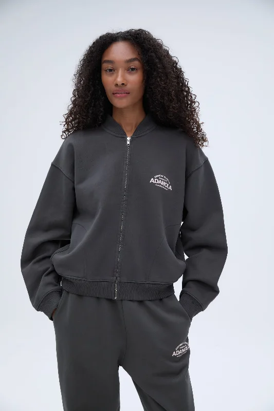 Dive Into Trendy Styles Classics Distressed Full Zip Sweatshirt - Charcoal Grey/Blush Pink