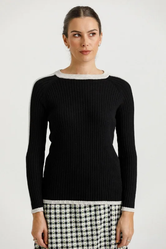 Budget Friendly Unity Mono Black LS Knit Top