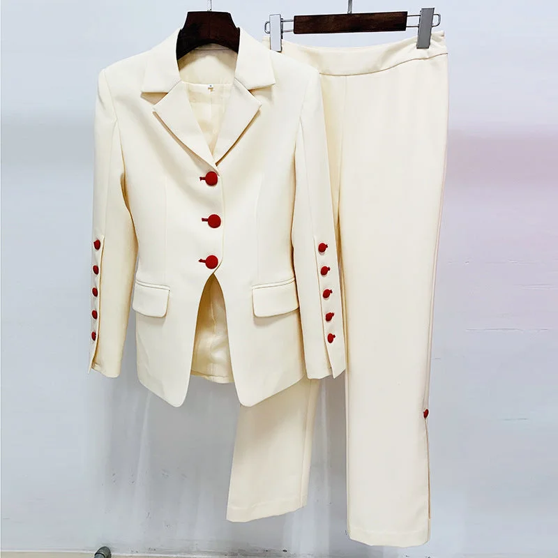 Holiday Special Offers Women Fashion Apricot Blazer + Trousers Suit Two Piece Formal Pantsuits
