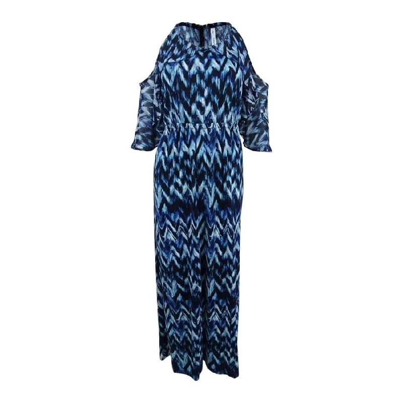 Vintage Fashion NY Collection Women's Off-The-Shoulder Maxi Dress (S, Blue Rainy)