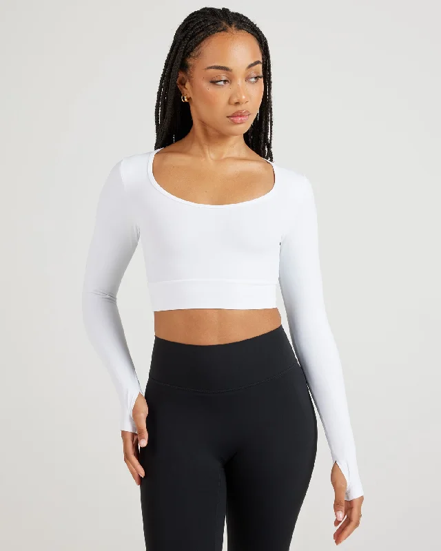Gorgeous Glamour Collection Airey Scoop Crop Long Sleeve - White