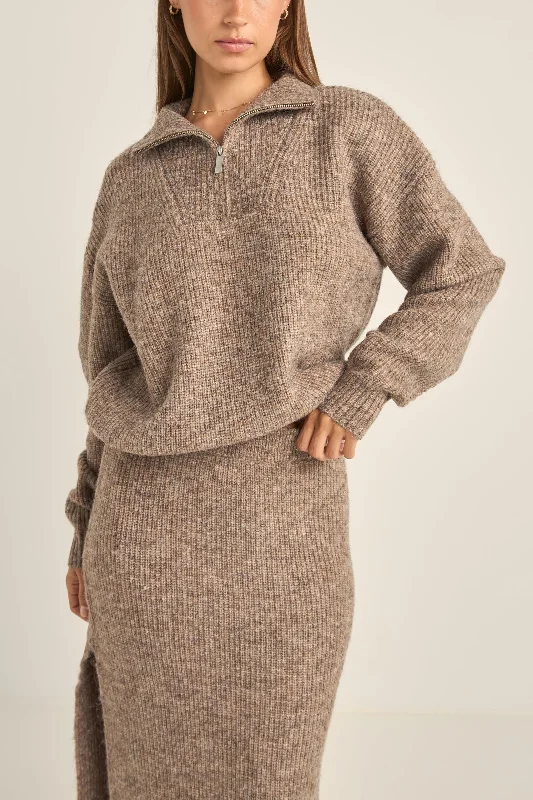 Earthy Tones Quinn Zip Knit Oatmeal