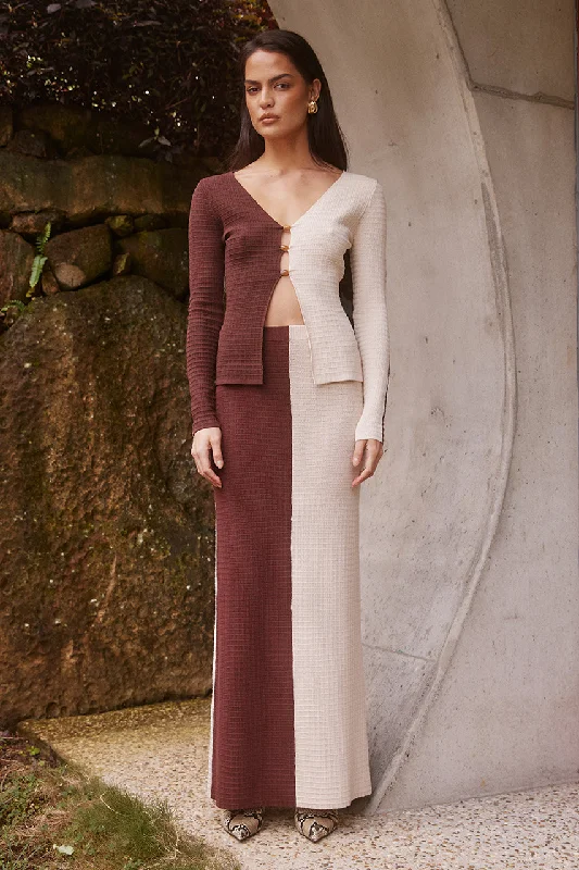 Street Style Fashion ELITA MAXI SKIRT - CHOCOLATE/CREAM