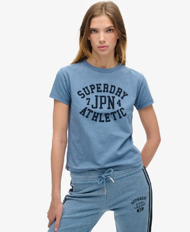 Edgy Fashion Athletic Graphic Fitted Tee | Wedgewood Blue Slub