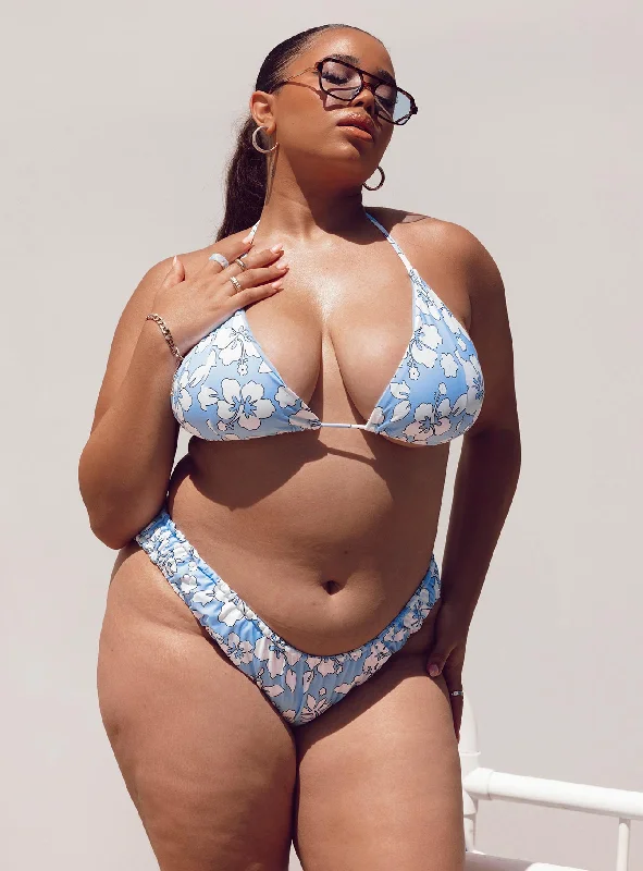 Online Boutiques Best Wonda Hawaiian Floral Bikini Bottom Blue Curve