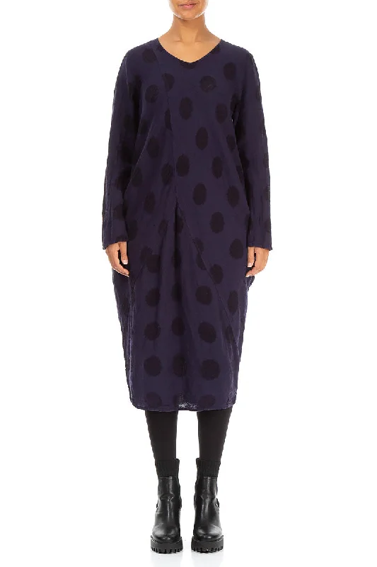 Chic Women’s Clothing for Date Nights Bubble Pattern Dark Purple Linen Midi Dress