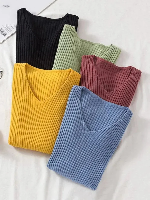 Business Casual Outfits V-Neck Women Pullover Sweater