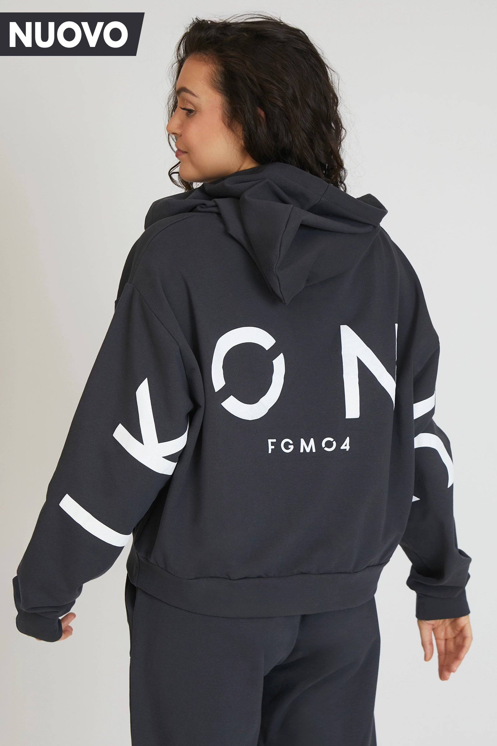 Best Online Clothing Boutiques Felpa Over Cappuccio FLAG Donna Grigio Piombo