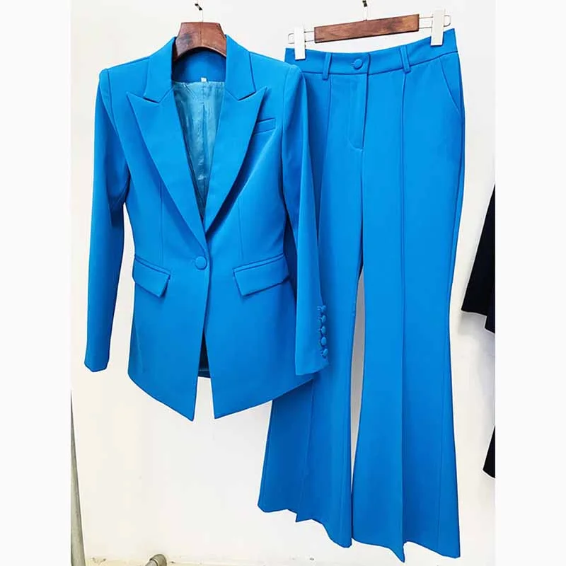 City Fashion Two Piece Ocean Blue Set Office Business Single Buttons Pants Formal Suit City Fashion Two Piece Ocean Blue Set Office Business Single Buttons Pants Formal Suit