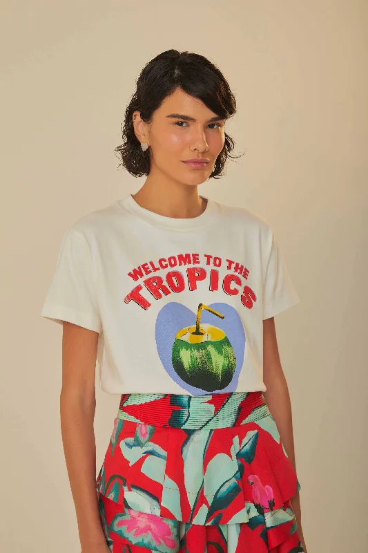 Earthy Tones White Welcome To The Tropics Organic Cotton T-Shirt