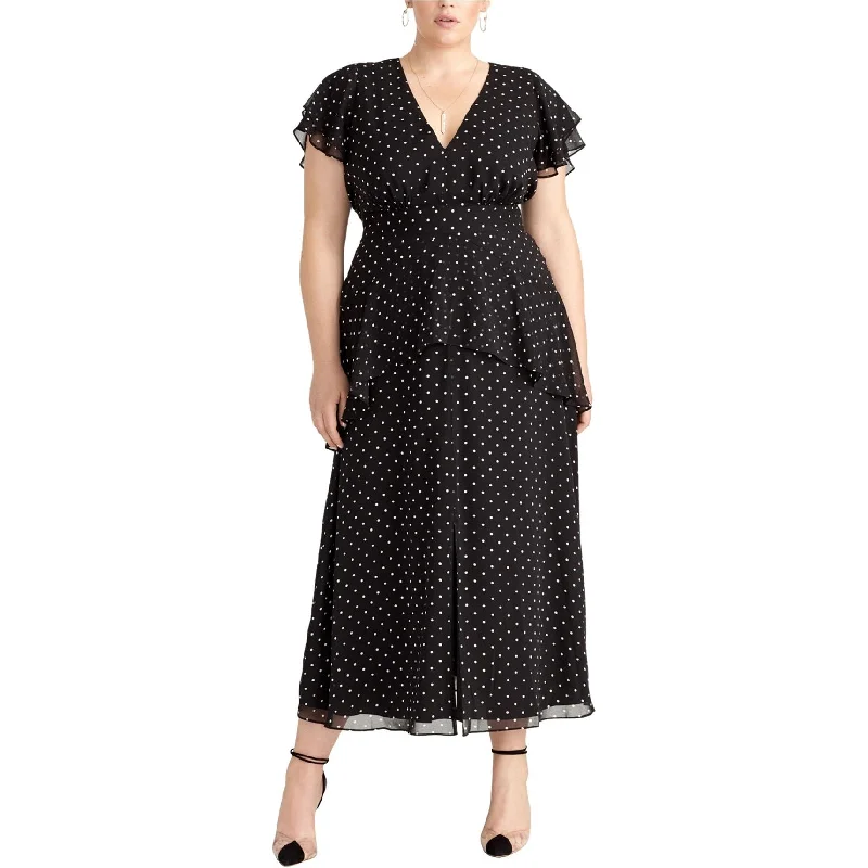 Weekend Sale Rachel Roy Womens Tiered Polka Dot Maxi Dress, Black, 20W