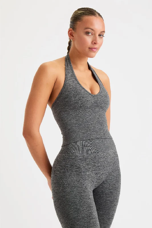 Trend Forward Threads SCULPT SEAMLESS HALTER TANK - CHARCOAL MARL
