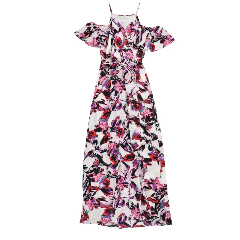 Women Wear Brands Bar Iii Womens Watercolor Cold-Shoulder Maxi Dress