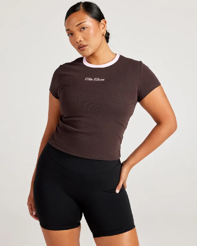 Valentine's Special Panel Baby Tee - Espresso/Pink
