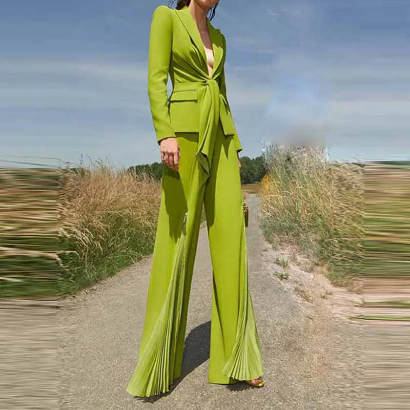 Glamorous Evening Wear Women's Applegreen Lace-Up 2 Piece Bell-bottomed Pantsuit