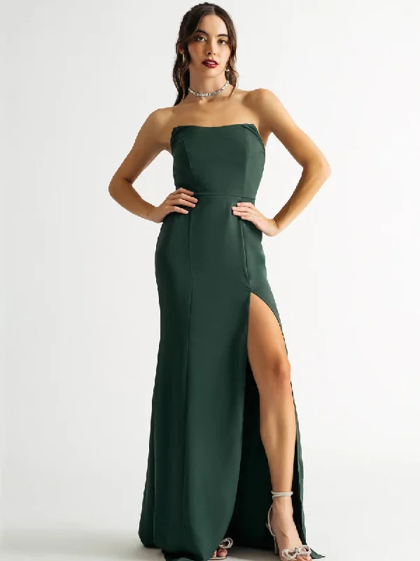 Casual Chic for Women 2025 Faded Love Hunter Green Strapless Bustier Slit Maxi Dress Casual Chic for Women 2025 Faded Love Hunter Green Strapless Bustier Slit Maxi Dress