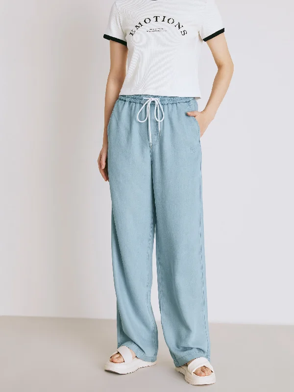 New Arrival Discount Tencel Denim Wide Leg Pants