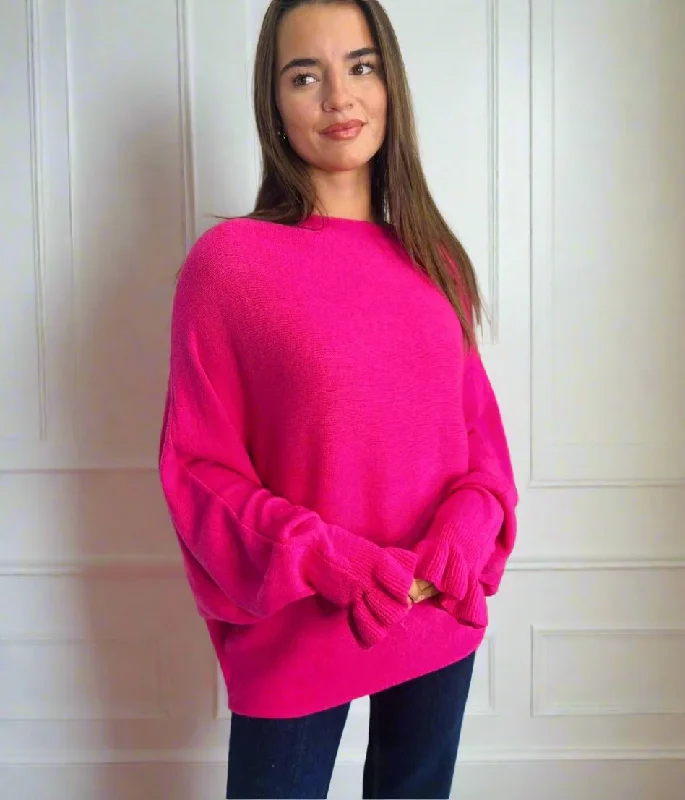 Online Impressions Boutique Pink Ruffle Sleeve Batwing Jumper