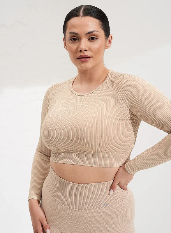 Online Boutiques Best Sand Washed Ribbed Seamless Crop Long Sleeve