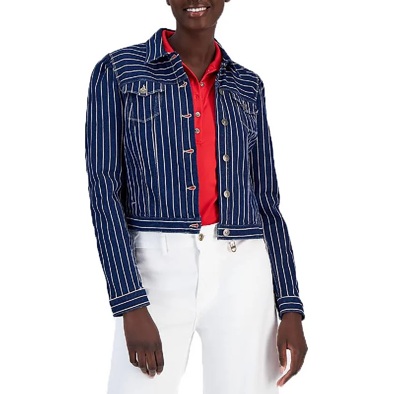 City Fashion Womens Striped Denim Denim Jacket