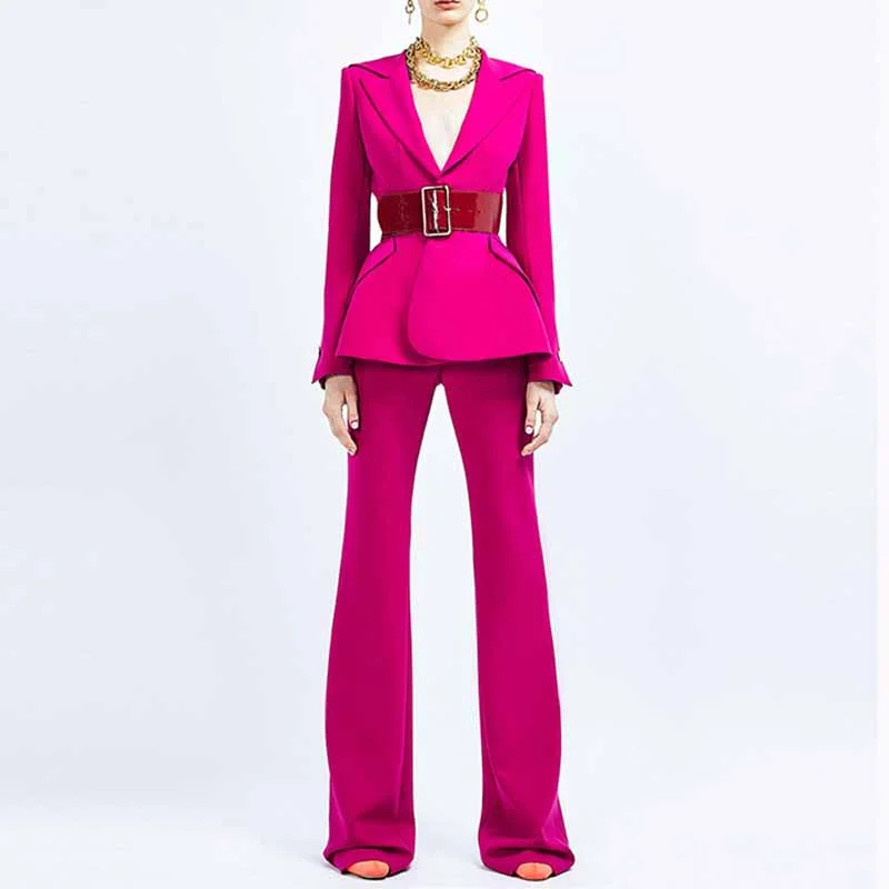 Modern Casual Clothing Women Pant Suits 2 Piece Fashion Suits with Belt Blazer Pant Formal Suits Modern Casual Clothing Women Pant Suits 2 Piece Fashion Suits with Belt Blazer Pant Formal Suits