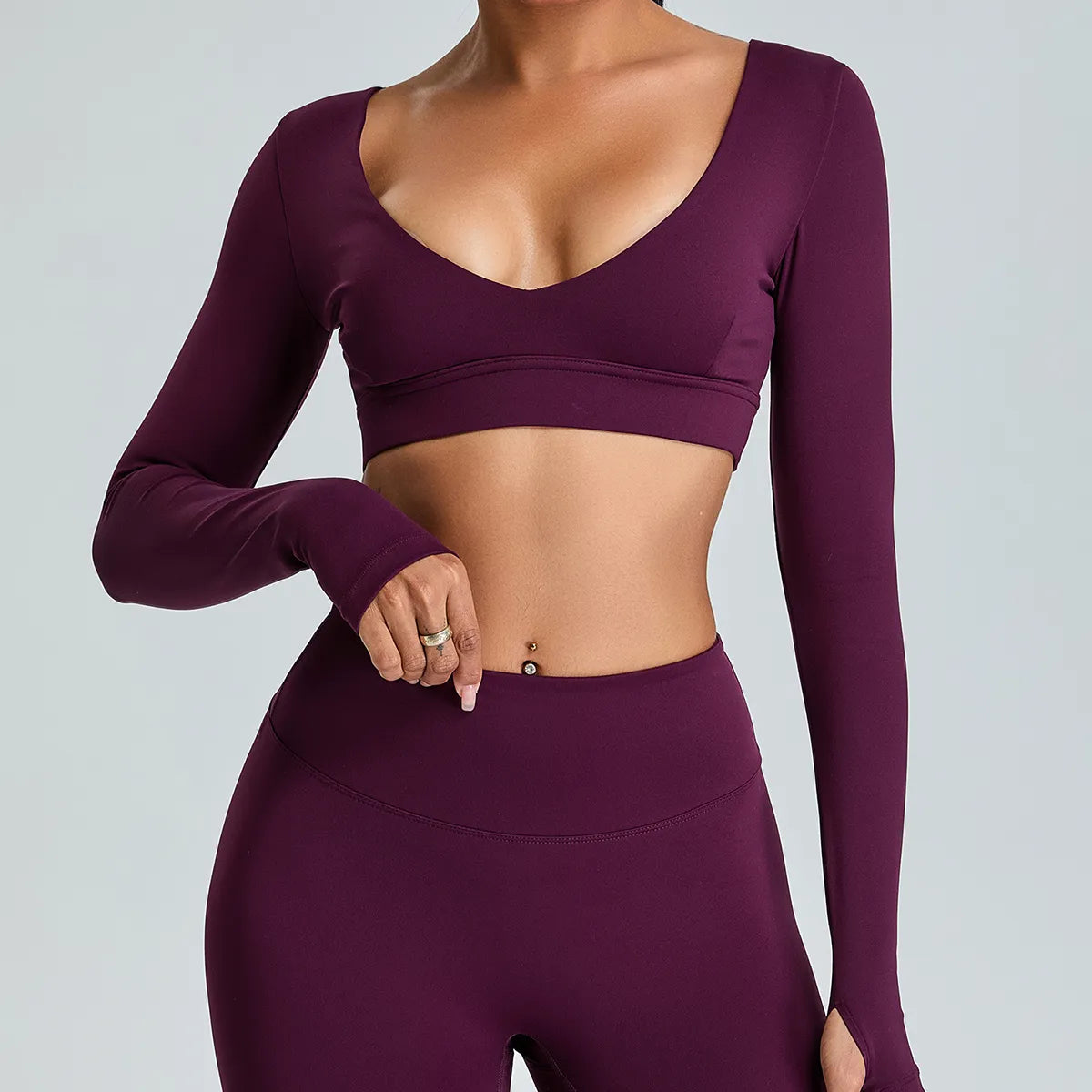 Clothing Sales SPARK V Neck Long Sleeve Crop Top YJ0217