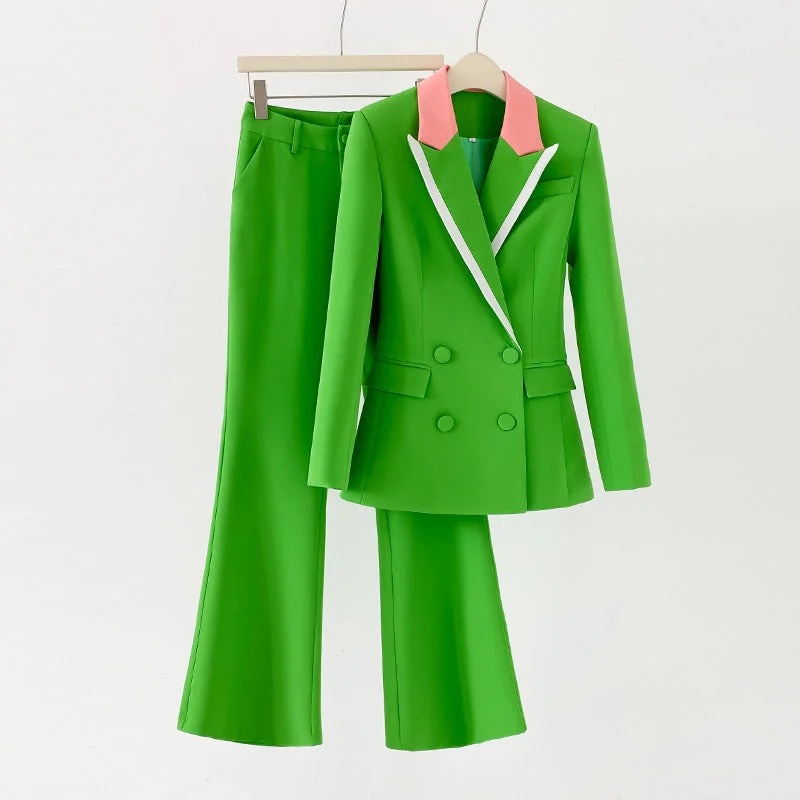 Bold Fashion Women Green Pantsuit fitted Blazer + Mid-High Rise Flare Trousers Suit Pantsuit Bold Fashion Women Green Pantsuit fitted Blazer + Mid-High Rise Flare Trousers Suit Pantsuit