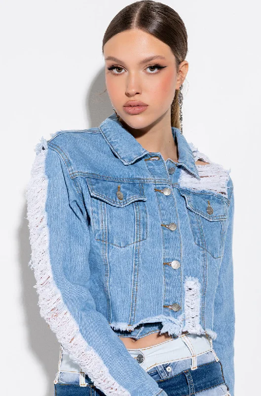 Holiday Special Offers ULTRA DISTRESSED CROP DENIM JACKET