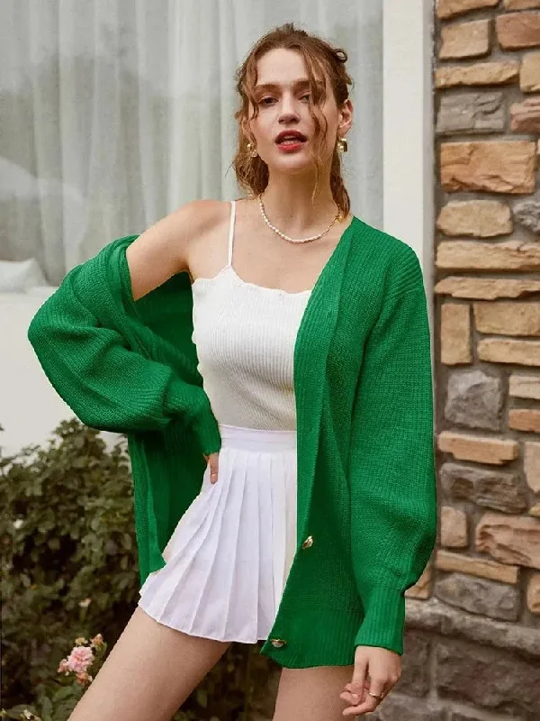 Online Boutiques Lantern Sleeves Cardigan Sweaters