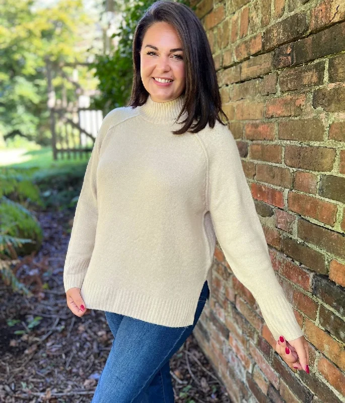 Women’s Casual and Dressy Outfits Oatmeal Soft Funnel Neck Jumper