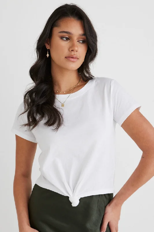 Versatile Outfits Timely White Tie Front Organic Tee