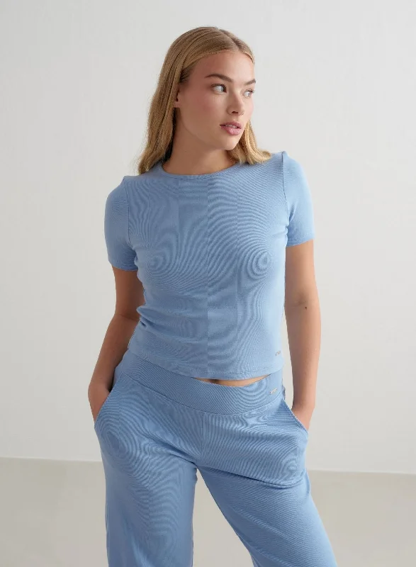 Sophisticated Style Blue Mist Ease Ribbed Short Sleeve