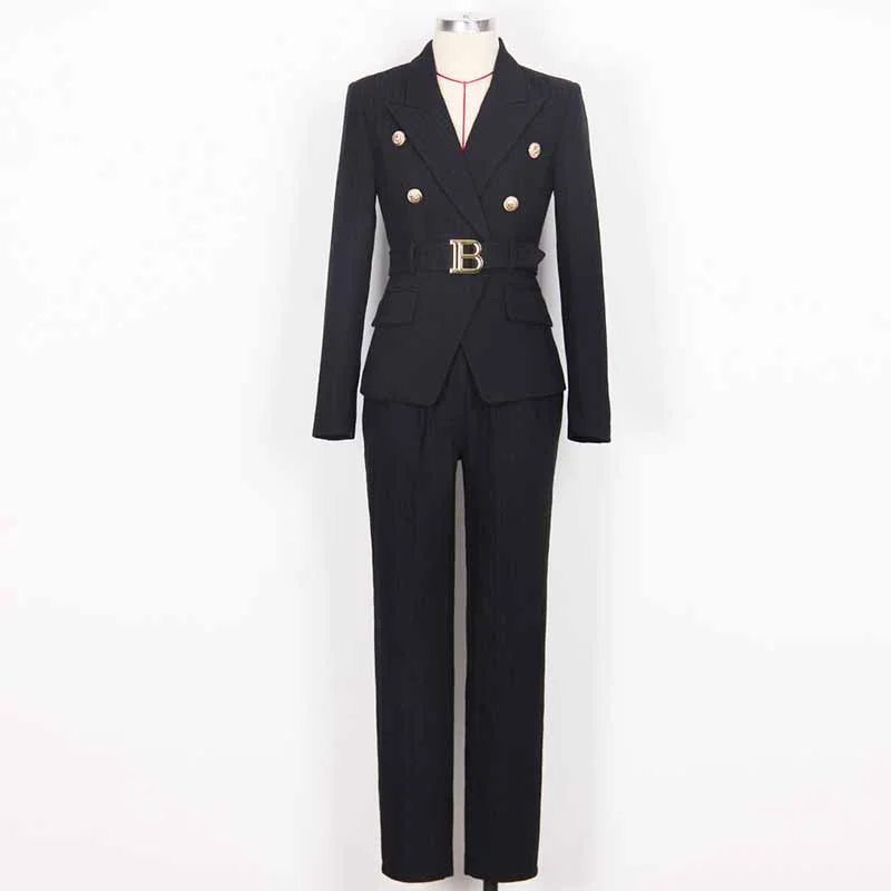 Boho Chic Fashion Women's Belted Pant Suit Formal 2 Piece Blazer and Pants Business Set Boho Chic Fashion Women's Belted Pant Suit Formal 2 Piece Blazer and Pants Business Set