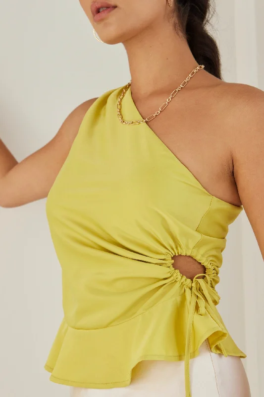 End Of Season Clearance Fairytale Citron One Shoulder Cutout Top