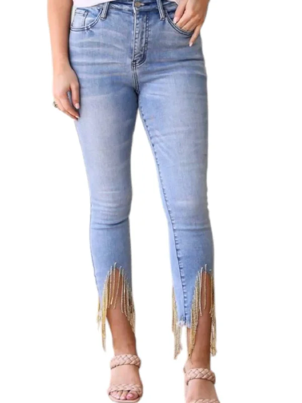 Limited Time Offer Rhinestone Fringe Skinny Jeans In Blue