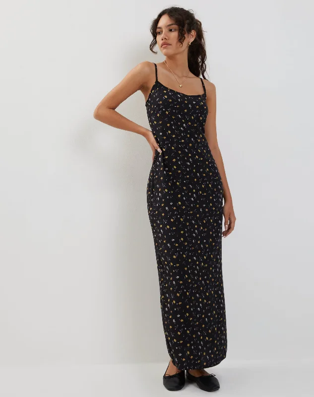 Trendy Boutiques Online Kafka Maxi Dress in Pretty Petal Black