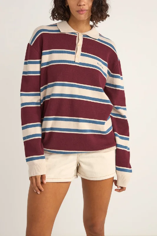 Chic Wardrobe Siglo Knit Ls Polo Burgundy