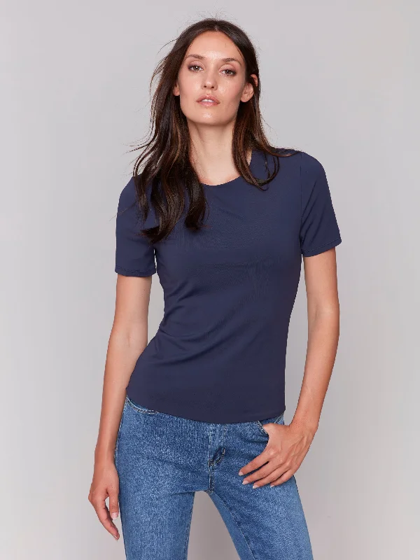 Exclusive Sale Short-Sleeved Super Stretch Top - Navy