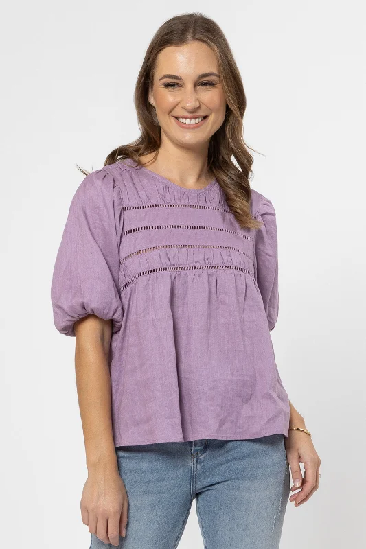 Trend Alert Desire Lilac Linen Lace Trim Bubble SS Top