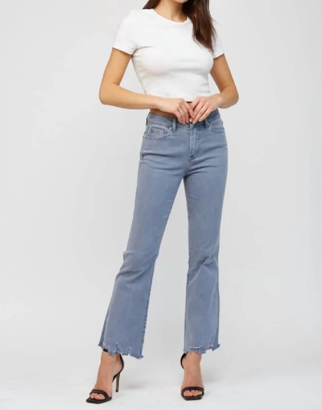 High End Fashion Crop Flare Jeans In Blue Shadow