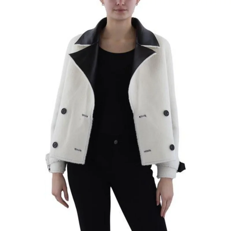 Sporty Streetwear Womens Faux Leather Reversible Faux Fur Coat