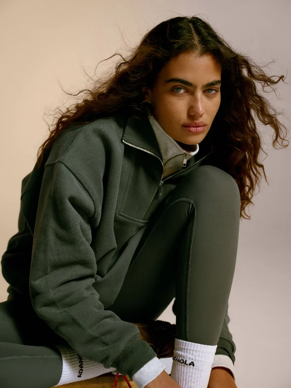 Chic Style, Always In Vogue Relaxed Funnel Neck Zip Sweatshirt - Sea Green