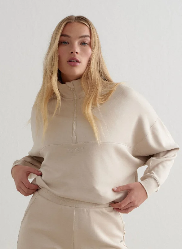 Rocker Chic Fashion Café Au Lait Comfy Modal Half Zip