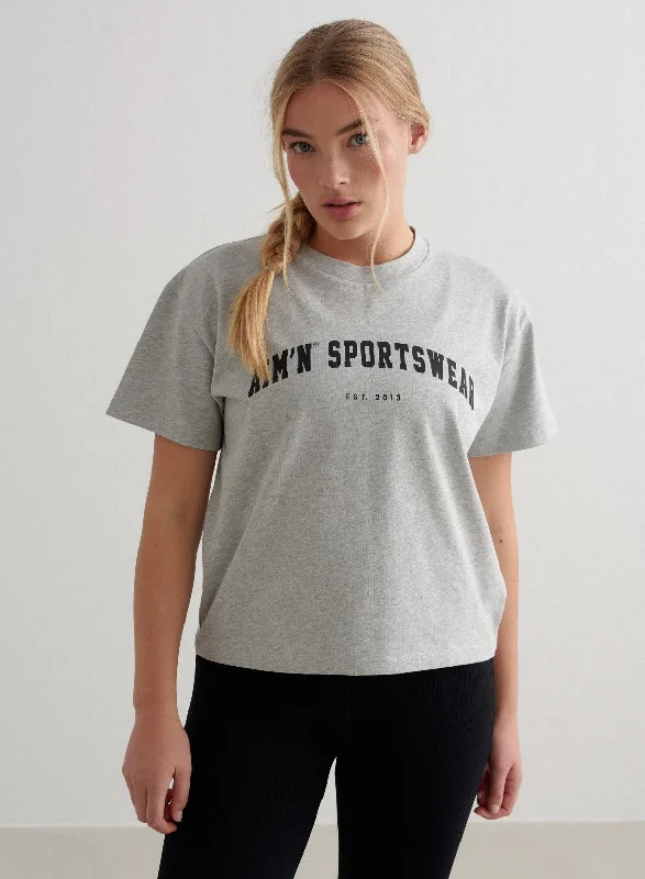 Glamorous Evening Wear Grey Melange Varsity Boxy T-shirt