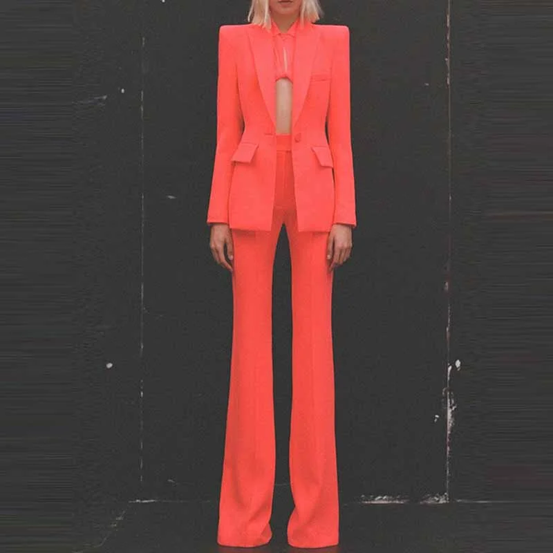 Chic Casual Style Women's Rust Pantsuit Blazer+High Waisted Flare Pants Suit Wedding Pantsuit Chic Casual Style Women's Rust Pantsuit Blazer+High Waisted Flare Pants Suit Wedding Pantsuit
