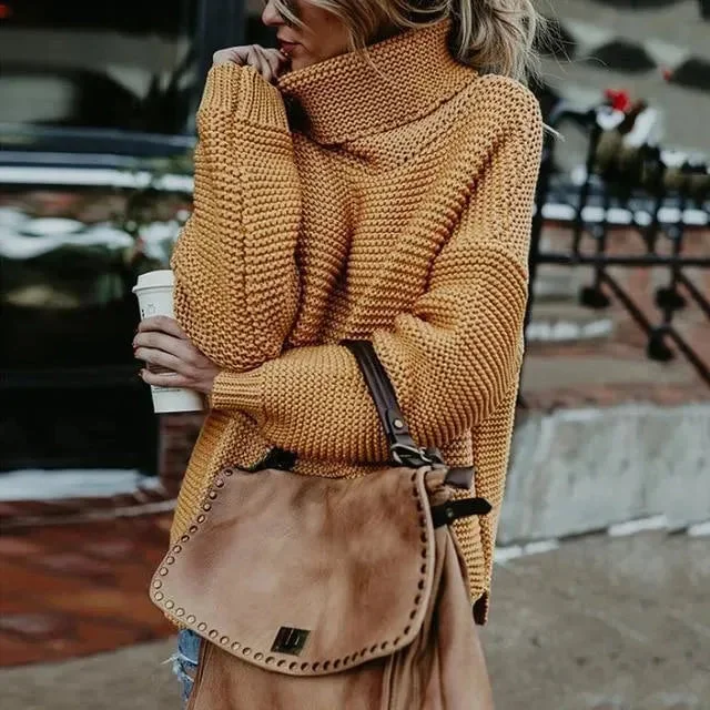 Stylish Dresses for Women Office Lady Turtleneck Pullover Sweater