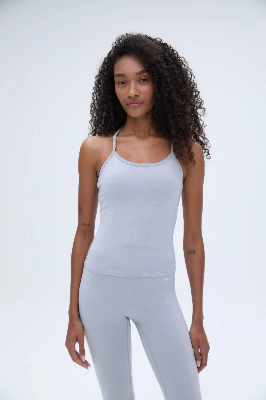 Unleash Your Fashion Brushed Strappy Longline Top - Light Grey Melange