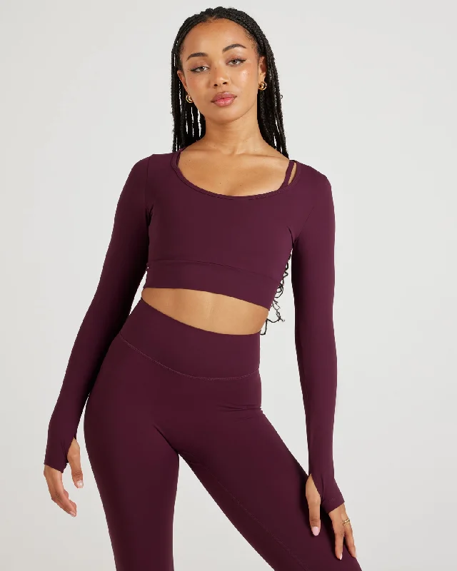 Chic Trends Unveiled Airey Scoop Crop Long Sleeve - Cherry Cola